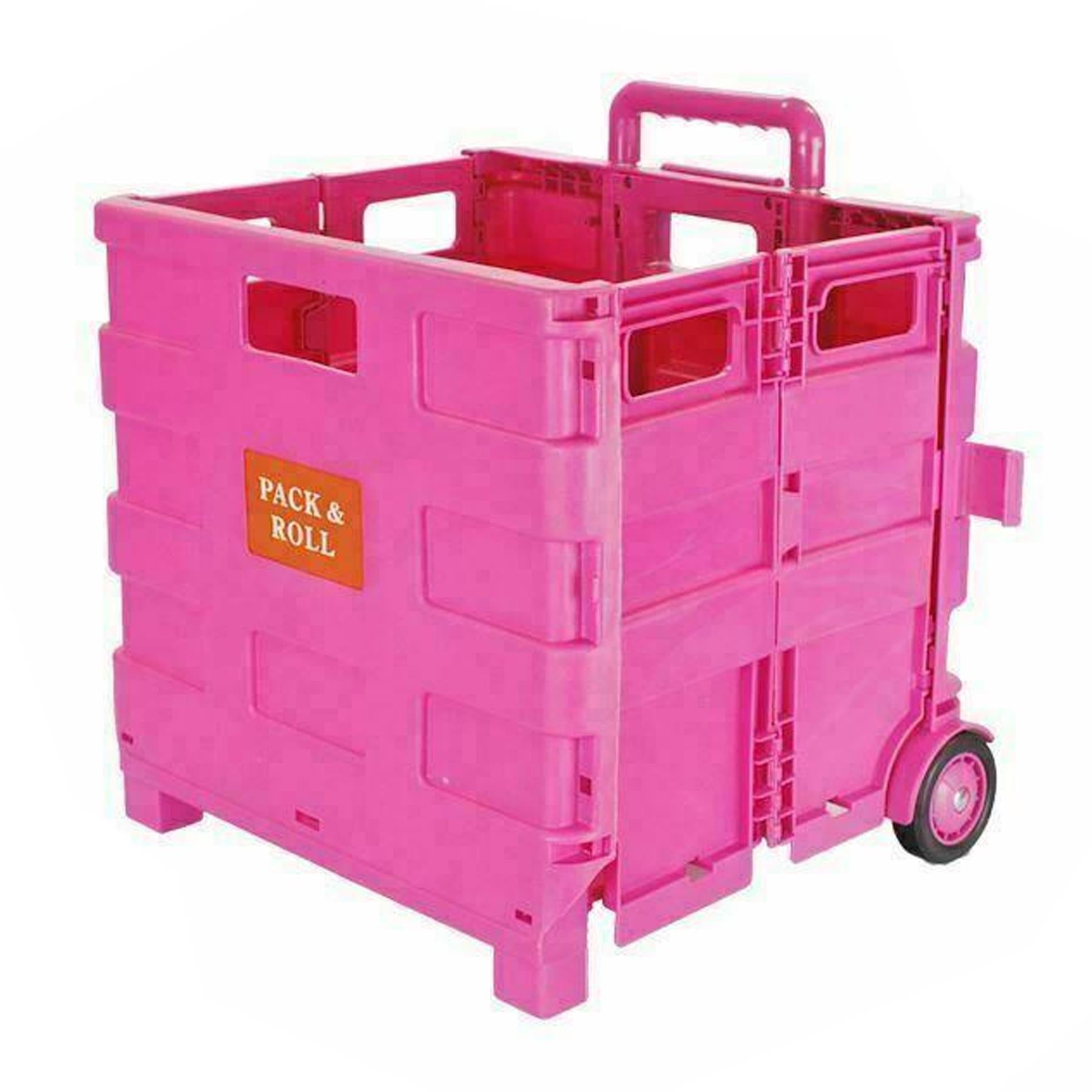 Dapetz Folding Shopping Trolley Foldable Cart Boot Fold Up Storage Box Crate 25kg Load Capacity - Pink - Image 3