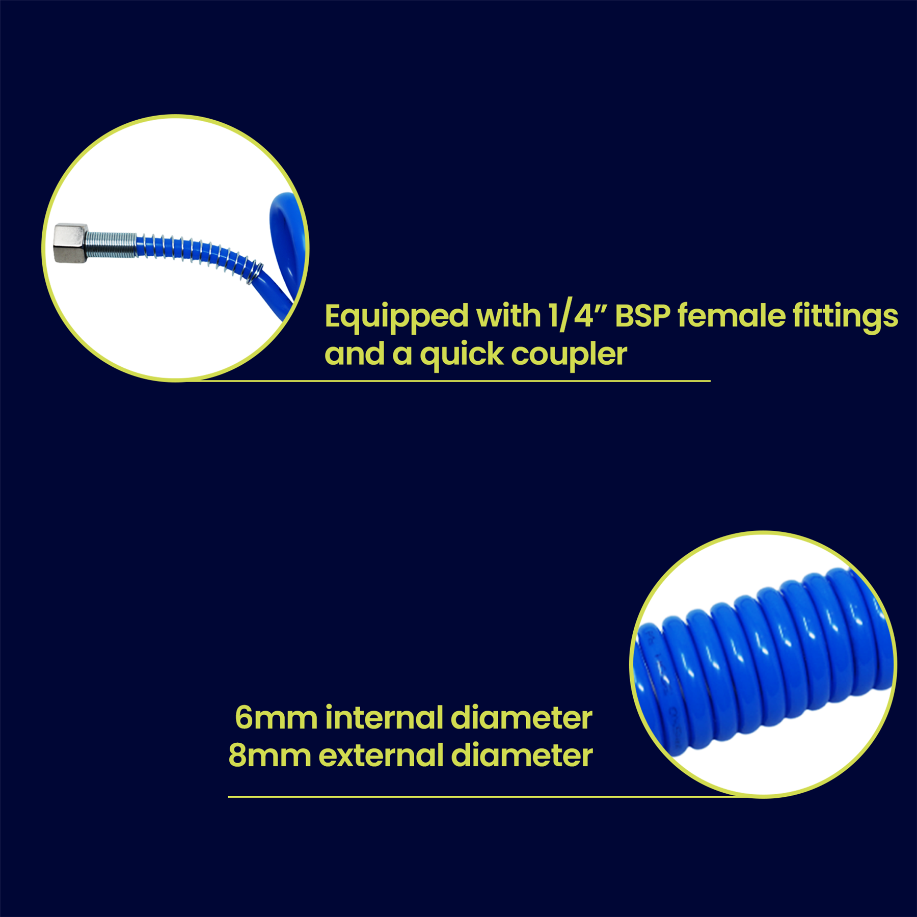 Coiled Air Hose 10M Air Tools Hose With 1/4" BSP Female Nut End Fittings 10 Bar by Daptez - Image 3