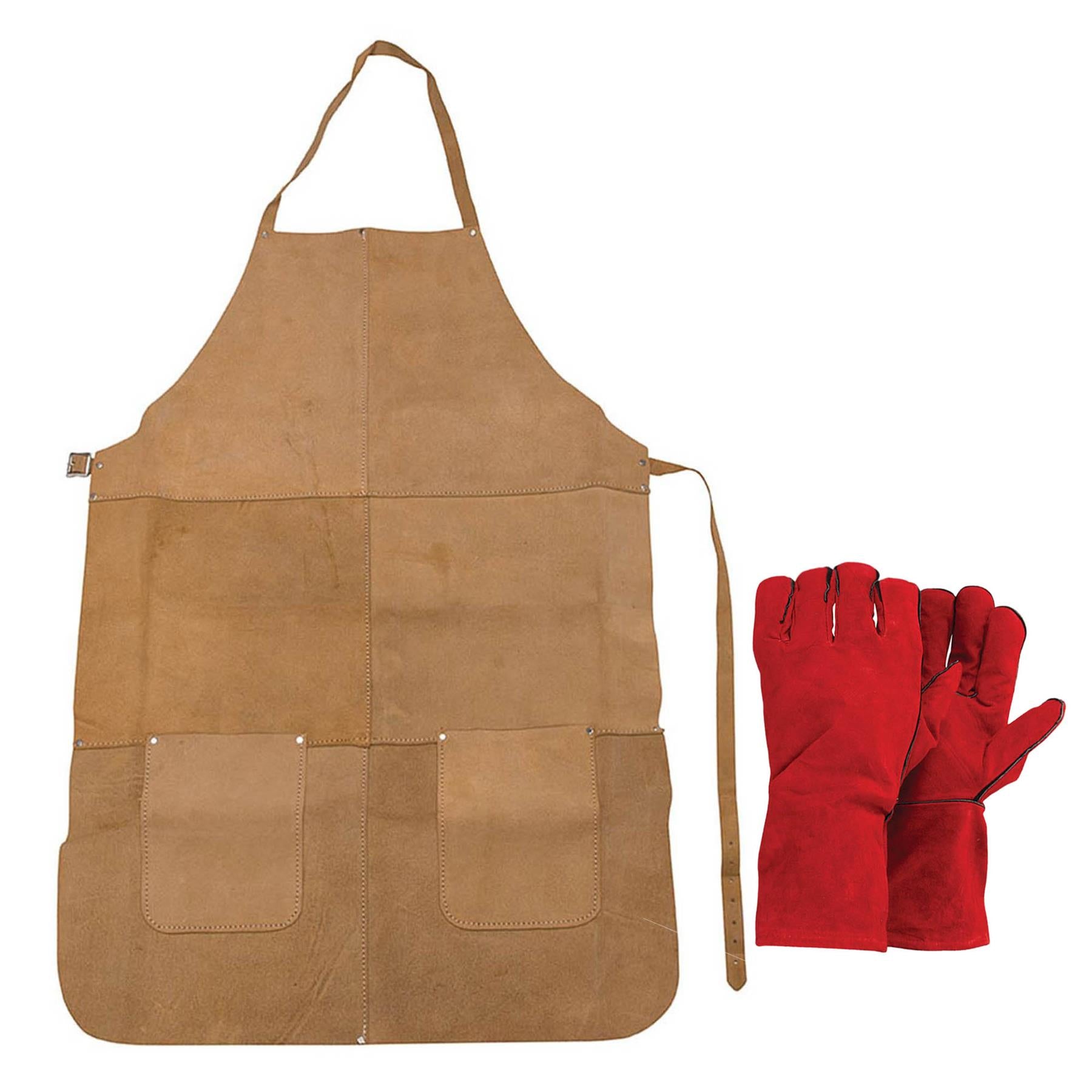 Apron & Gauntlets Gloves Leather Welders Welding Heavy Duty Leather Brown Red By Dapetz - Image 9