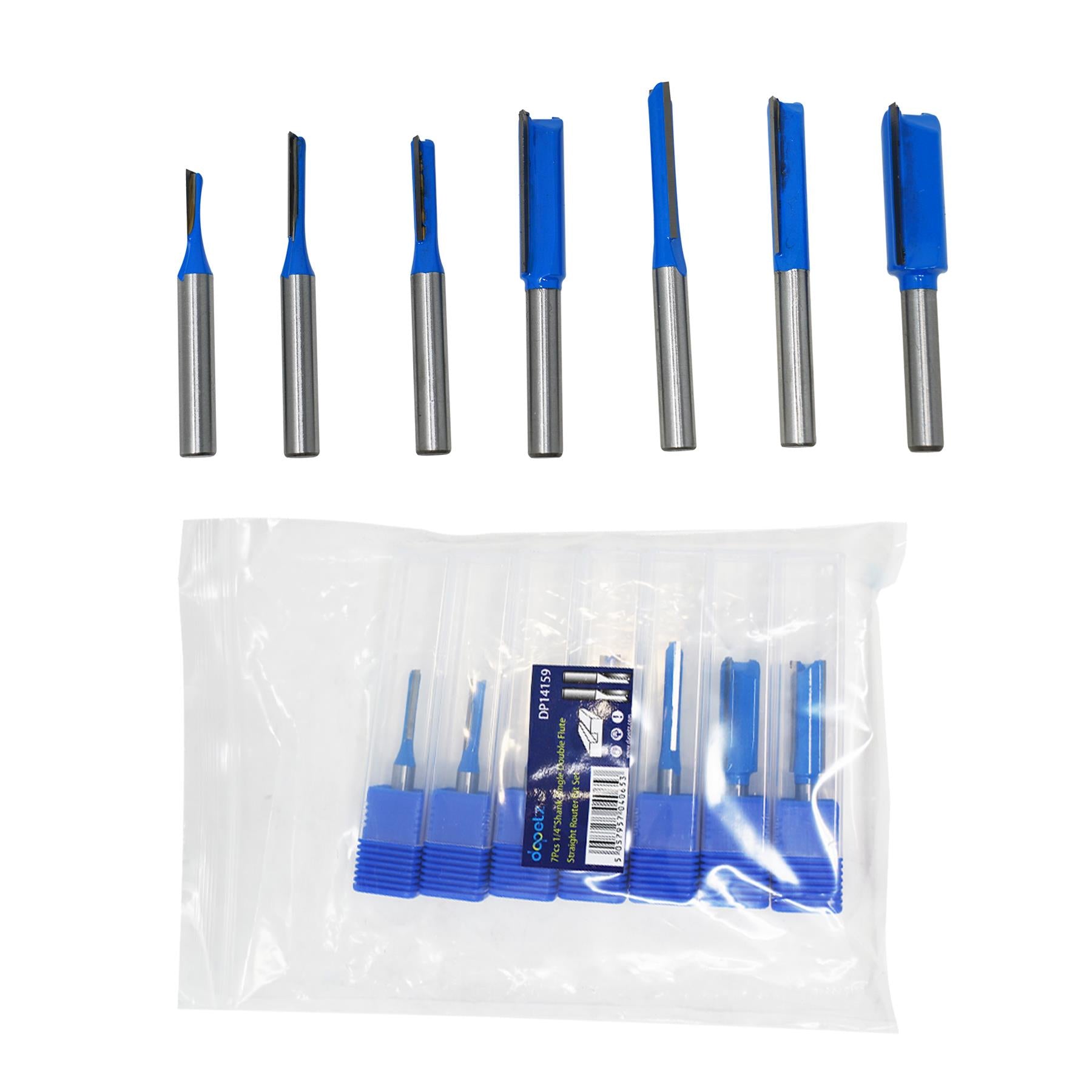 7Pcs Single Double Flute Straight Router Bit Set 1/4" Shank Woodworking Grove - Image 11