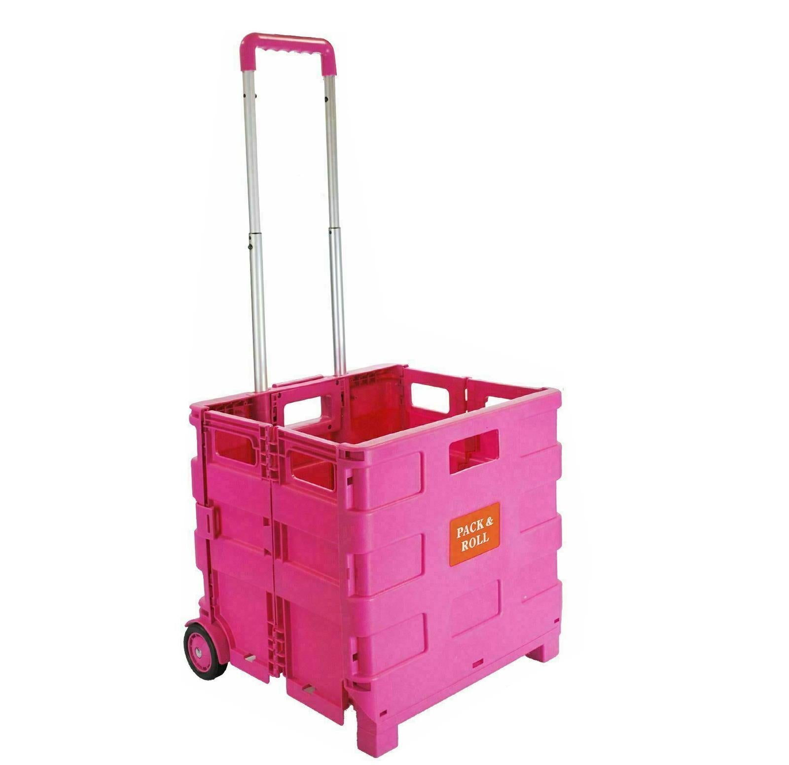 Dapetz Folding Shopping Trolley Foldable Cart Boot Fold Up Storage Box Crate 25kg Load Capacity - Pink - Image 8