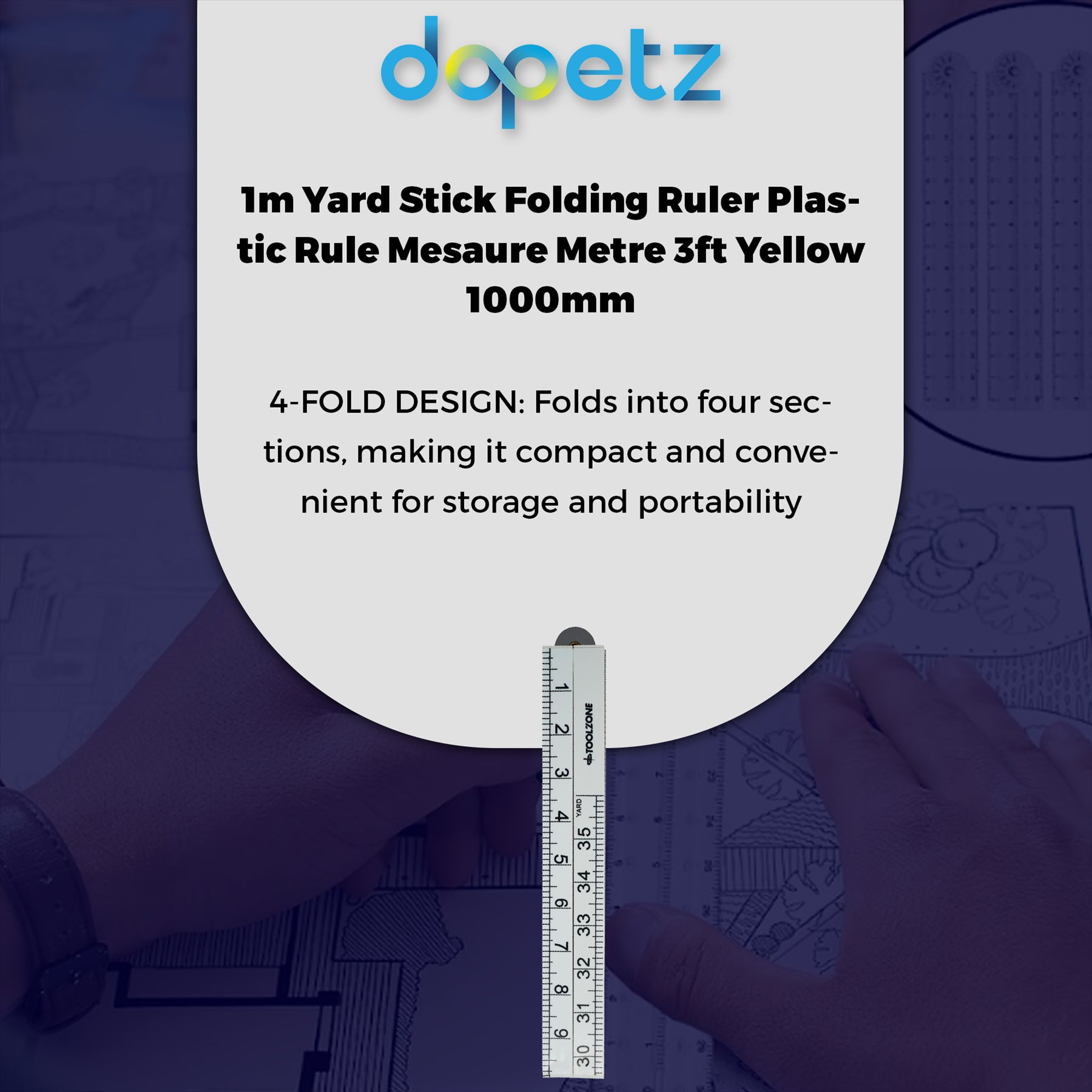 1m Folding Ruler Plastic Rule Measure 3ft Yellow 1000mm - Image 11